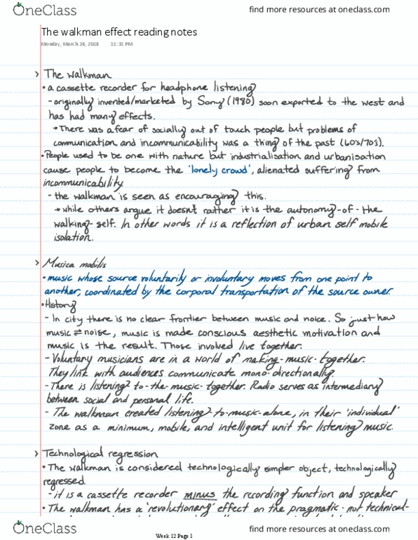 ATEC 4326 Chapter pp. 165-180: The Walkman Effect by Shuhei Hosokawa Reading Notes thumbnail